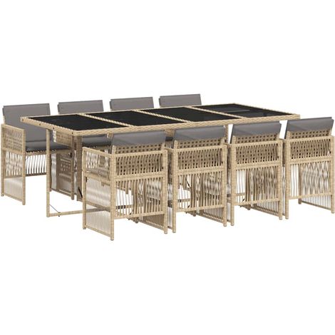 Maison Exclusive - 9-tlg. Garten-Essgruppe mit Kissen Beigemischu (1/5)