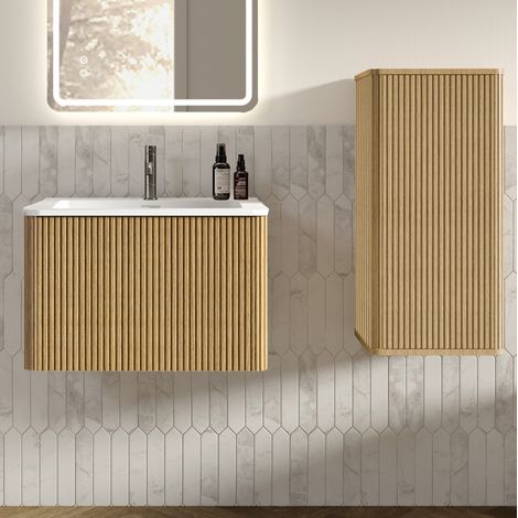 60 cm Waschtischunterschrank mit seitlichem Schrank, Eiche OKMYHOME (1/5)