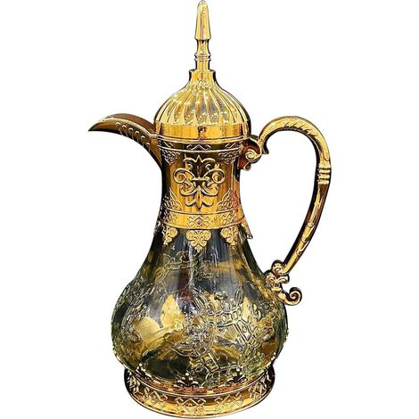 Arabische Kaffeekanne, arabische Teekanne, praktischer 1,6-Liter-Teekessel aus Glas für Zuhause, ideal für Eid Mubarak, Treffen, Partys, Reisen und Küche, Gold (1/5)