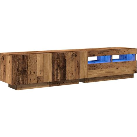 Meuble TV moderne avec lumières LED 180 x 35 x 40 cm grand espace rangement ambiance cosy en bois d'ingénierie vieux bois (1/5)