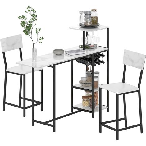 Bartisch-Set mit Hockern, klappbarer Tischplatte, Weinregalen, Glashaltern, Ablagen und Fußstützen, weiß (1/5)