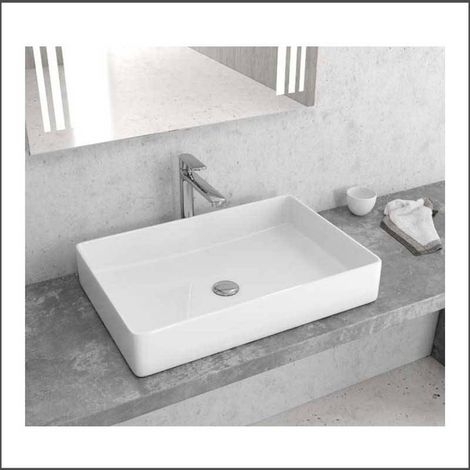 Lavabo appoggio rettangolare in ceramica slim bianca  Litos-0001 kamalu (1/2)