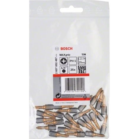 Bosch 25x  punta de  destornillador Max  Grip, PH  1, 25  mm -  2607002487 (1/2)