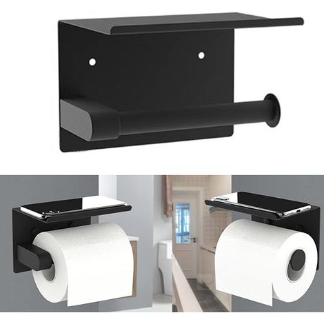 Portarrollos de papel higiénico, Portarrollos de papel higiénico montado en la pared, Portarrollos de papel higiénico de acero inoxidable 304, Negro (1/5)