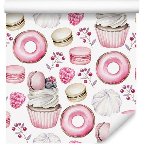Papier peint vintage à motifs de pâtisserie pour salon et chambre 50x1000 cm (1/5)