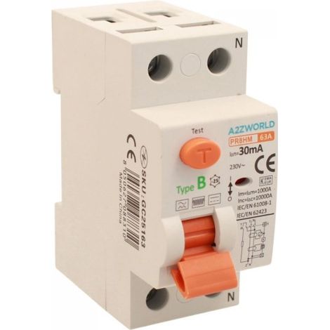 RCCB Interruttore Differenziale Puro Tipo B 1P+N 2M 10000A 30mA 63A AC 230V IP20 IEC61008-1 / IEC62423 PR8HM