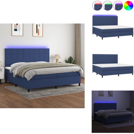 Sommier à lattes de lit et matelas et LED Bleu 200x200 cm Tissu - Lit Plateforme - Lit Design - Lit Avec Led - Matelas À Ressorts Ensachés - Têtière Ajustable (1/5)