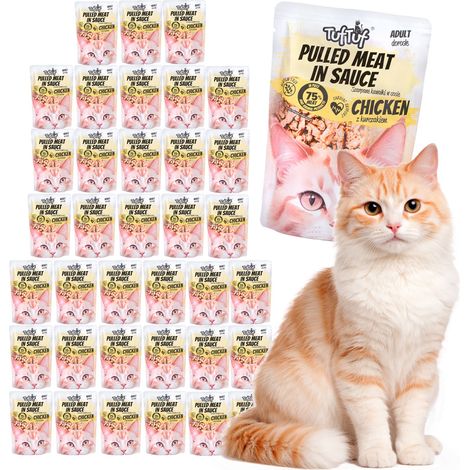 Pâtée pour chat TufTuf au poulet, sachet de 40 x 100 g, morceaux de viande séchée (1/2)