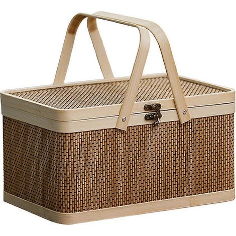 Panier de pique-nique tressé en bambou, compatible avec le rangement, grand panier à fruits portatif (1/5)