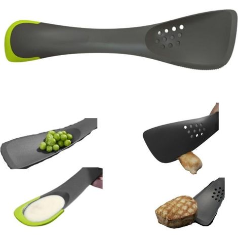 Ensemble d\'ustensiles de cuisine en silicone 5 en 1 : passoire, spatule, coupelégumes, cuillère et spatule combinées en un seul ustensile Gris (1/4)