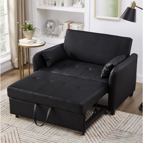 Sofá cama convertible de 2 plazas, respaldo ajustable en 3 posiciones, PU impermeable, espuma, negro antiguo (1/5)