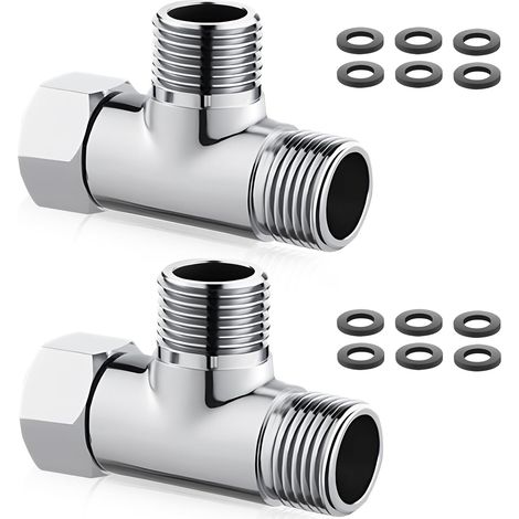 2 Stück T-Typ 1/2 Zoll, 3-Wege-Wasserspender aus Messing, T-Stück mit 12 Gelenken, T-Adapter, universelles Duschsystem, Wasserumwandlungsventil, für Badezimmer, Wasserhahn (1/5)