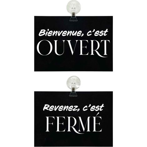 Panneau "Ouvert - Fermé" en PVC format A5 avec fixation ventouse (fond noir) (1/3)