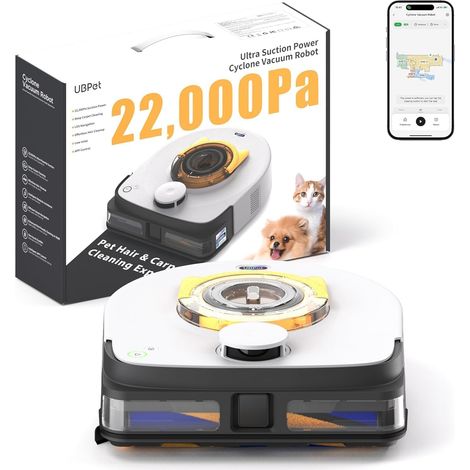Aspirateur Robot 22000 Pa pour Les Poils d'animaux sur Les Tapis et Les Sols, Robot Nettoyeur Automatique avec Navigation LiDAR, Contrôle App, Auto-Chargement (1/5)