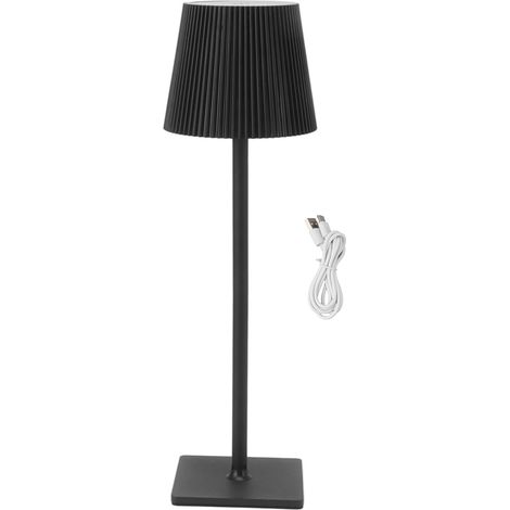 Ortviai Lampe de bureau sans fil avec abat-jour plissé, LED rechargeable 3 W, noir, 2000 mAh