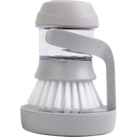 Brosse à Vaisselle avec Distributeur de Savon, Brosse de Cuisine avec Support, Brosse avec Réservoir Liquide Vaisselle, Brosse de Nettoyage pour Nettoyage de Poêles, Evier de Cuisine, Gris (1/5)