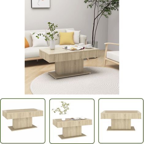 The Living Store Table basse chêne sonoma 96x50x45 cm bois d'ingénierie - Table Basse - Meuble Salon - Table Canapé - Table Ronde - Bois D'ingénierie (1/5)