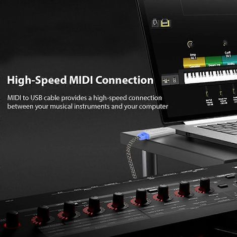 Câble Tremolo MIDI vers USB, câble MIDI de 1,8 m (5,9 pi) avec interface d'entrée/sortie, convertisseur de ligne à 5 broches, câble PC vers USB