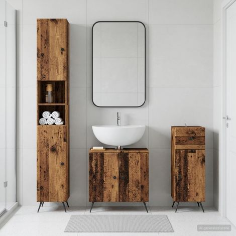 vidaXL 3 Piece Bathroom Cabinet Set BREDA Old Wood Engineered Wood (1/5)