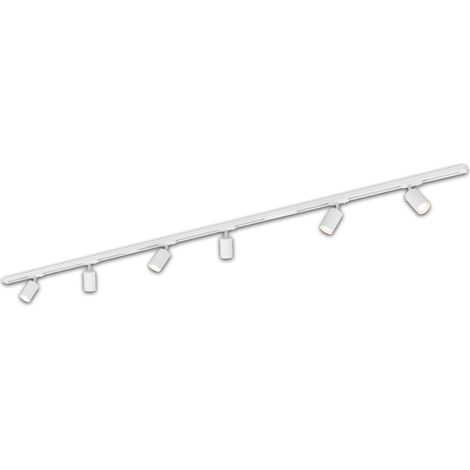 Kit complet pour système de rail - 6 spots GU10 orientables - Alimentation - Système de rail lumineux - Plafonnier - 2,25 m - Blanc (1/5)