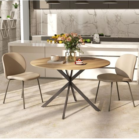 MEUBLIV Mesa de comedor redonda Ø120 cm color roble con patas de acero negro para 4 personas (1/5)