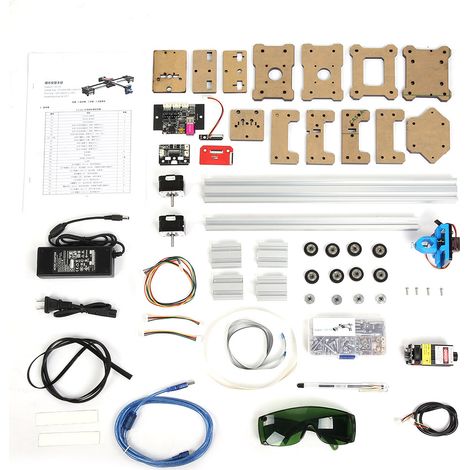 Traceur CNC DIY 2 axes XY, machine à dessiner robot avec graveur laser 1.6W, alimentation 100-240V AC (prise CN), kit de traçage automatique pour bois, acrylique et papier, précision élevée, outil de (1/5)