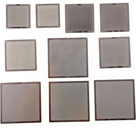 Pack 10 Plantillas Universales Bga Rework Reballing Calor Directo de 0,3 a 0,76 Mm (1/5)