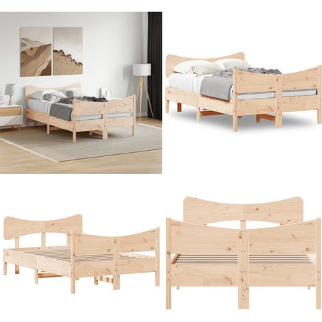 Cadre de lit sans matelas 120x190 cm bois de pin massif - Cadre De Lit - Lit Double - Lit En Bois - Bois De Pin - Tête De Lit - Home & Living