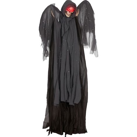HOMCOM Winged Grim Reaper Animatronic Prop w/ Light Up Eyes, for Haunted House