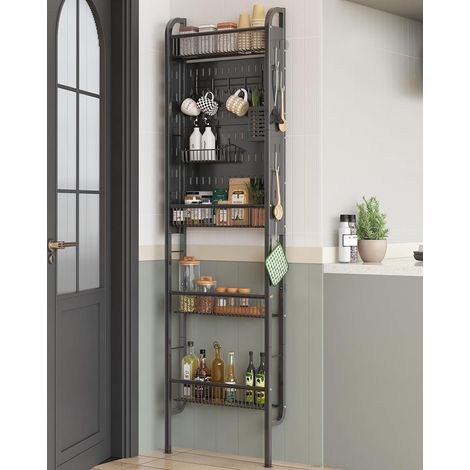 1 - Étagère Murale - Étagère De Porte - Rangement Multifonctionnel 4 Niveaux Pour Cuisine Et Salle De Bain Noir 8,8x30x95cm (1/5)