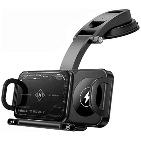 Support de Chargeur Sans Fil pour Voiture - Écran Pliaable - Compatible avec Smartphones Qi - Fixation Tableau de Bord ou Pare-Brise - 1 Pièce (1/5)