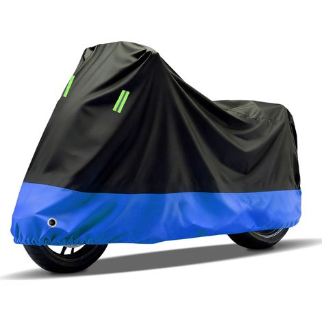 Housse de protection moto imperméable renforcée, bâche anti-UV et anti-poussière pour scooter et deux-roues, couverture extérieure complète noire et bleue taille M 155x75x95cm (1/4)