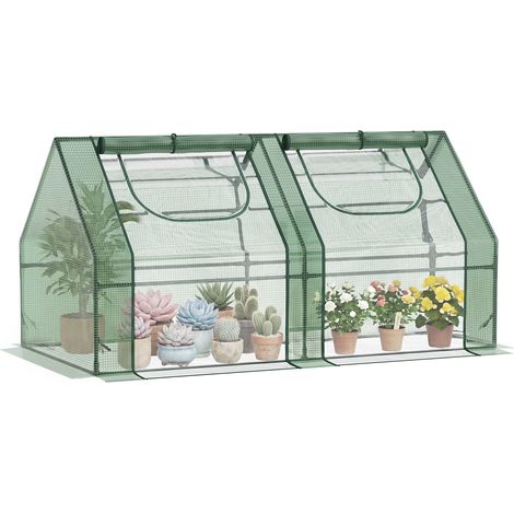Serre potagère avec deux bâches en PE et PVC. Structure en acier - Verte, 180 x 90 x 90 cm.