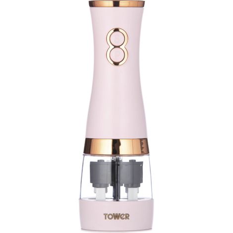Tower T847004PNK Electric Salt and Pepper Mills, Battery Operated with Adjustable Ceramic Grinders, Pink and Rose Gold (1/5)