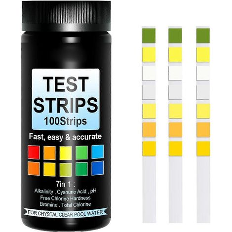 100 Stück pH-Teststreifen 7 in 1 Poolwasser-Teststreifen pH-Wert, Alkalinität, Härte, Brom, Chlor Teststreifen
