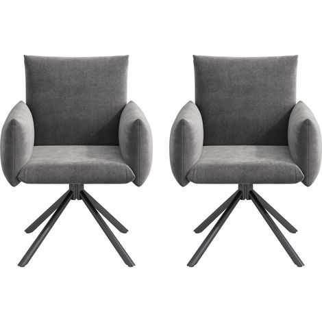 Dos sillas de comedor tapizadas en terciopelo gris, giratorias 360° con 4 patas metálicas, ideales para la sala de estar, el dormitorio, la oficina y el estudio. (1/5)
