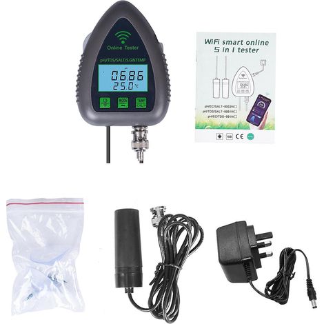 9951W Bluetooth WLAN Digitaler Mini-Wasserqualitätstester 5-in-1-Wasseranalysator pH / TDS / SALT / SG / -UK-Stecker