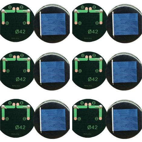 Lot de 6 panneaux solaires ronds en silicium polycristallin, mini modules solaires, adaptés aux chargeurs de jouets légers, aux petites cellules solaires, etc., 42 x 42 mm, 0,5 V, 200 mA (1/4)