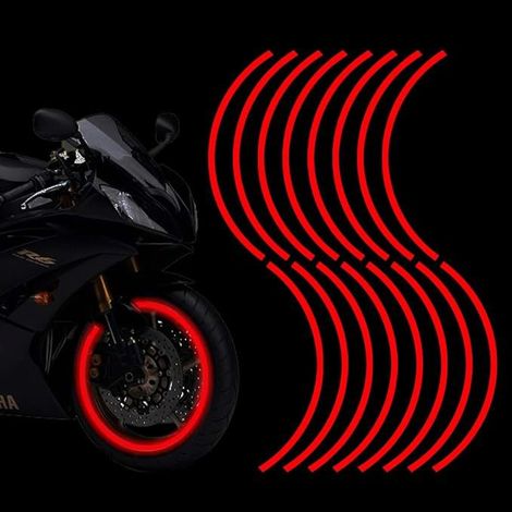 Lot de 16 bandes réfléchissantes pour jantes de moto, voiture, vélo, vélo, décoration de nuit, autocollants réfléchissants universels (rouge) (1/5)