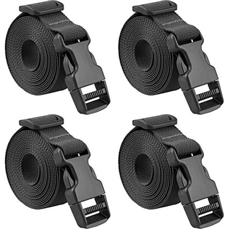 4-piece ratchet strap, 25mm wide – 188cm long – Durable polypropylene – POM buckle for securing luggage (1/4)