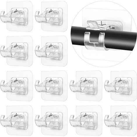 Gauduanluoluo Lot de 12 supports tringles à rideau transparents auto-adhésifs sans perçage pour cuisine et salle de bain (transparent) (1/5)