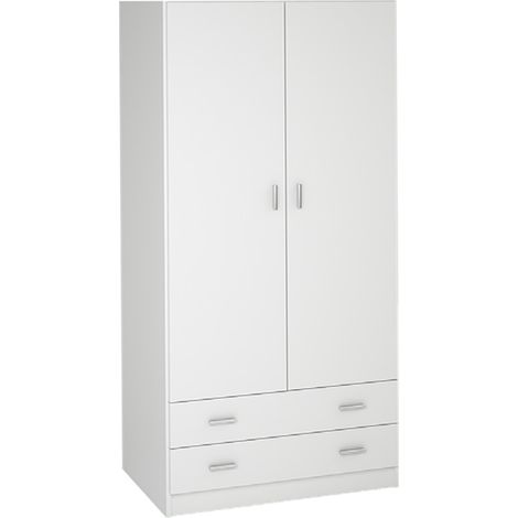 Pegane – Armoire de rangement blanche 2 portes – Dimensions 180 x 80.4 x 51 cm – Panneaux de particules mélaminés – Fabrication espagnole certifiée PEFC