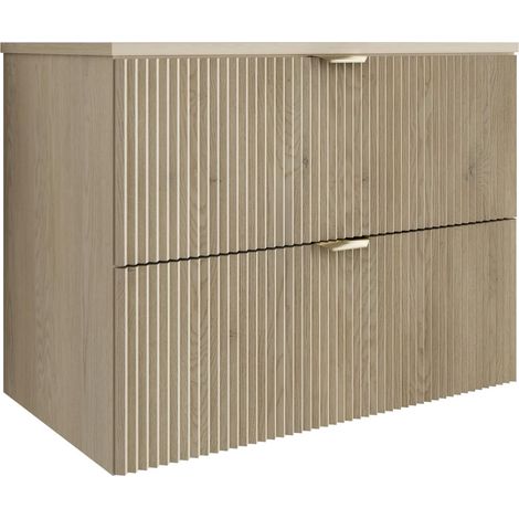 Mobile da bagno con frontale scanalato 80 cm con 2 cassetti, rovere cremona (MDF), con maniglia dorata, 80 x 47 x 60 cm (1/5)