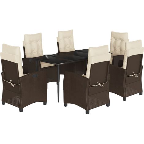 Maison Exclusive - Set da Pranzo da Giardino 7pz con Cuscini in Polyrattan Marrone (1/5)