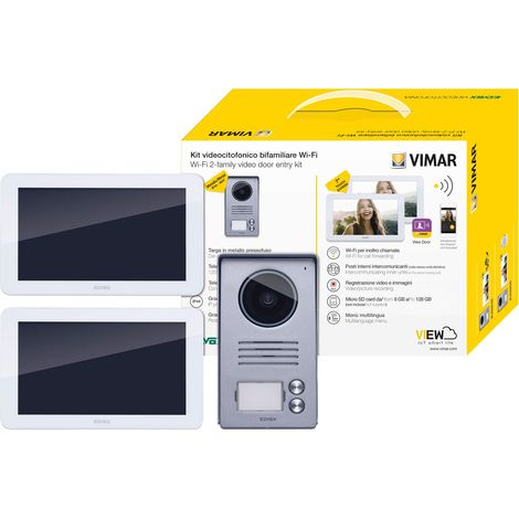 VIMAR K40956 Kit videocitofonico da parete con: 2 videocitofoni touch screen vivavoce Wi-Fi a colori LCD 7", targa audiovideo 2 pulsanti, 2 alimentatori, completo di staffe per il fissaggio, bianco (1/5)