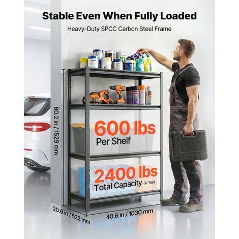Étagère de Rangement, 4 Niveaux Réglables, Étagère Charge Lourde Modulable 1030x522x1529 mm, Capacité de Charge Totale 1088,6 kg, R… (1/5)