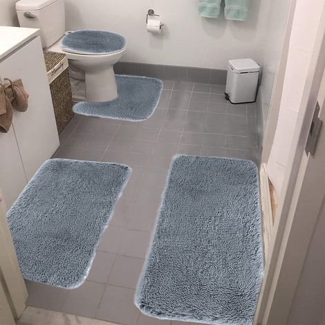 Tapis De Salle De Bain - Lot De 4 - Mousse Mémoire Et Velours Peluche - Absorbant Non Glissant - Lavable En Machine - Noir - 40x80 cm 40x60 cm 40x50 cm 40x38 cm (1/5)