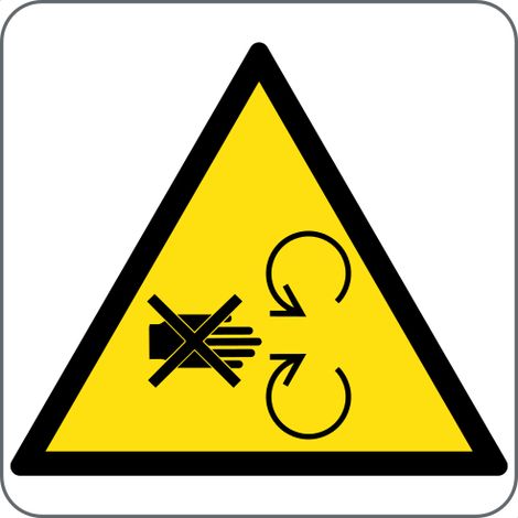Panneau d’avertissement pour rouleaux en mouvement - Directive sur les machines 2006/42/CE Panneau de danger conforme aux rouleaux - Matériau : Aluminium - Taille : 125125 mm - Material: adhesive-pvc