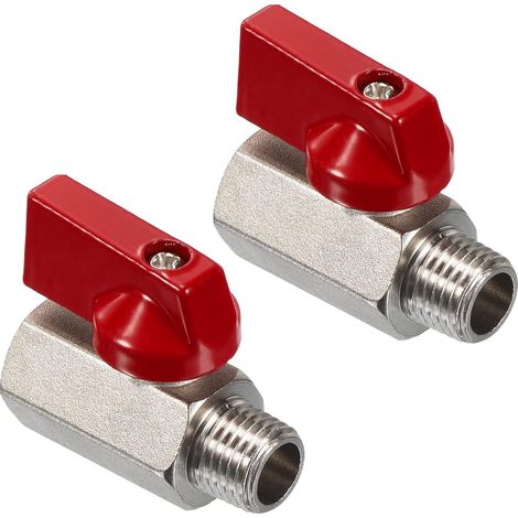 2pcs Vanne À Bille Laiton 1/4 NPT Femelle Mâle Rouge Contrôle Débit Air Eau Pour Tuyau Industriel (1/5)