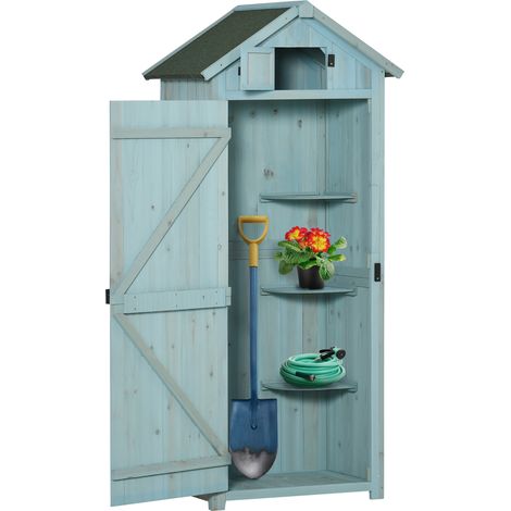 Outsunny Wooden Garden Storage Shed Tool Storage Box, 77 x 54 x 179 cm Blue